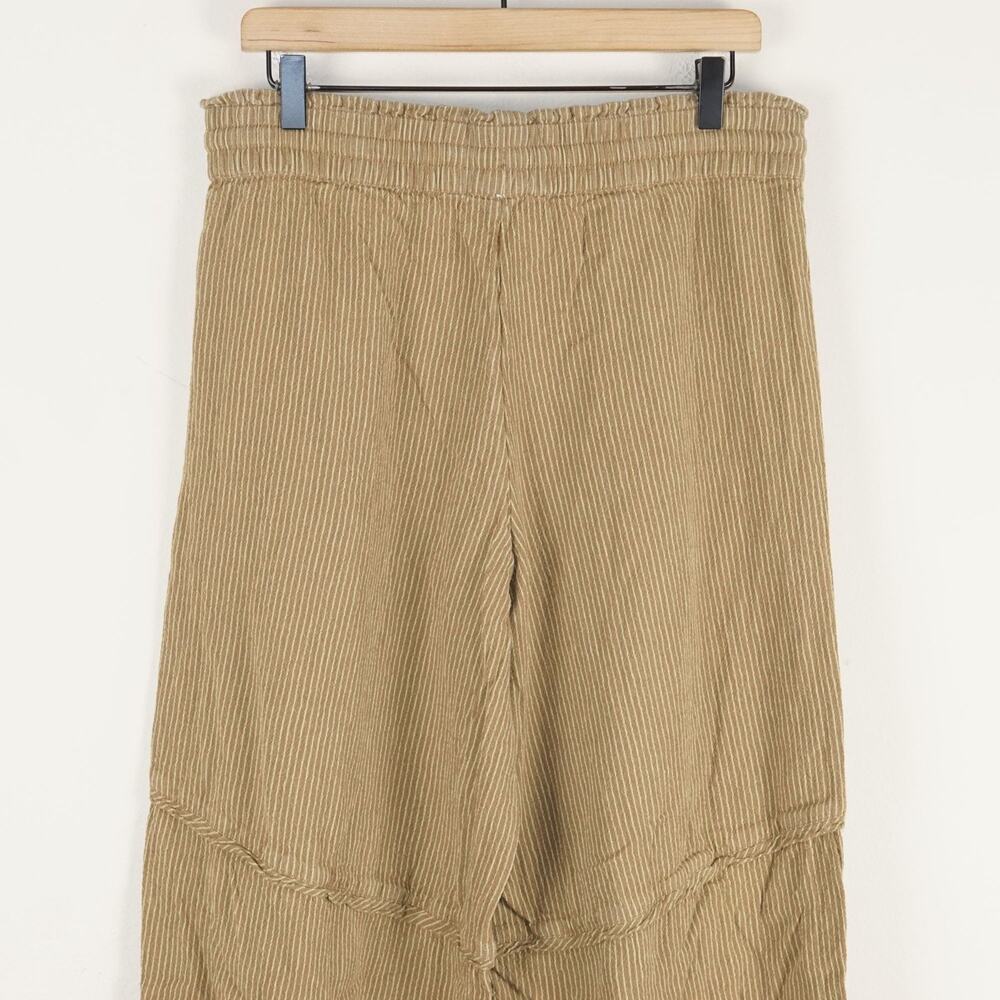 Free People Something Good Leaf Green Striped Cotton Pull On Barrel Leg Pants L - Picture 3 of 9